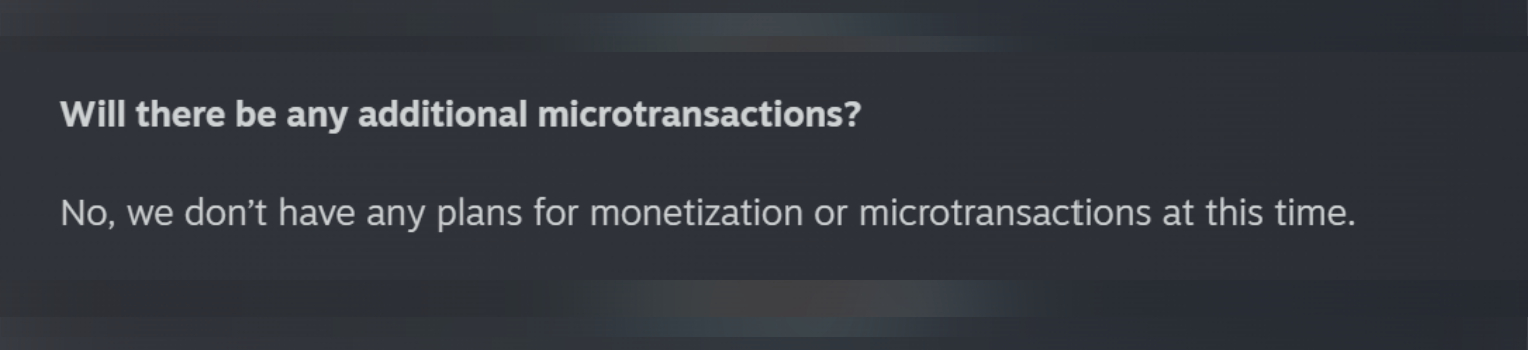 A screenshot from the Star Wars Zero Company Q&A on Steam, specifically a question about microtransactions.