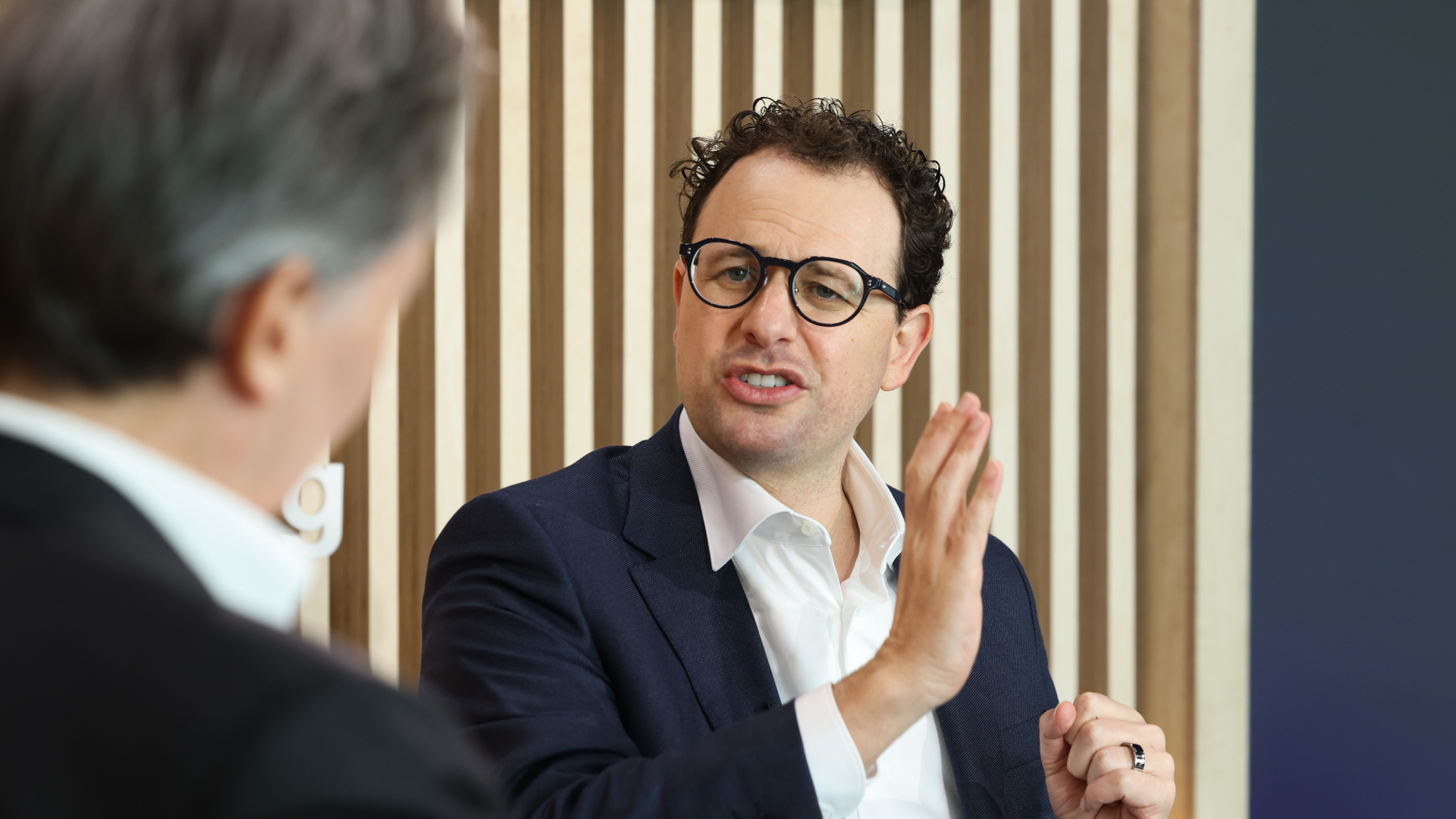 Dario Amodei, co-founder and chief executive officer of Anthropic, at Bloomberg House during the World Economic Forum (WEF) in Davos, Switzerland, on Tuesday, Jan. 20, 2026.